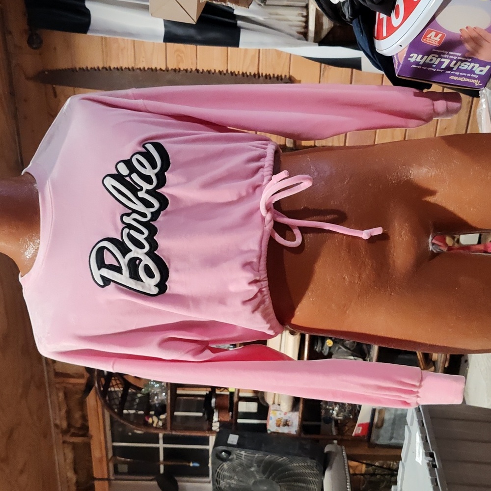 Barbie Pink Velour Crop Top Forever 21 Size M
